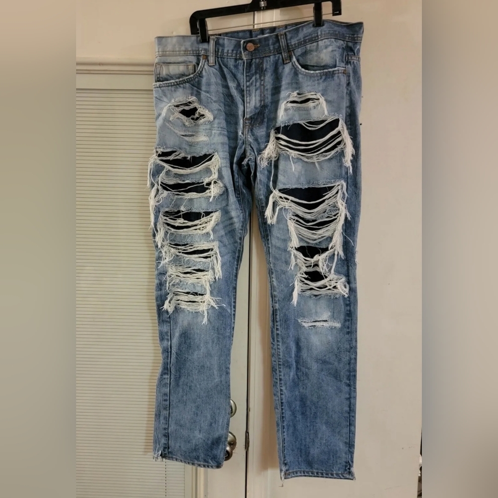 Jordan Craig Legacy Edition Raphael Mens Jeans W36xL34 Blue Straight Distressed